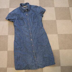 Vintage L.L. Bean Denim Midi Dress Size 10/ Medium Front Snap Buttons